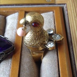 Vintage Boho Brass Bird Pink Stone Crystal Ring